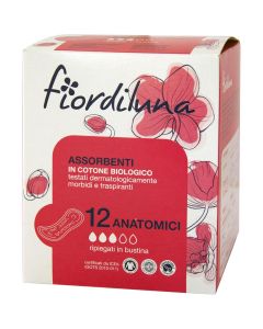 Assorbenti anatomici in cotone biologico 12pz FIORDILUNA